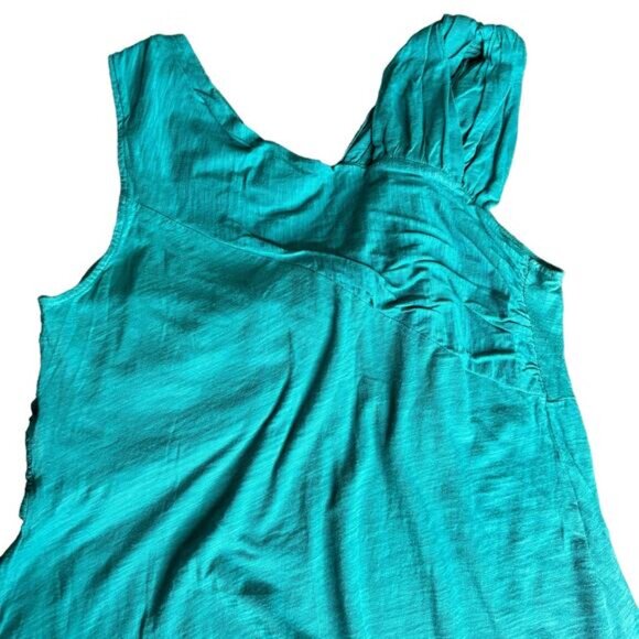 Anthropologie Deletta Twist Flounce Tank Ruched Flowy Top Size Large Teal Boho - Picture 7 of 7